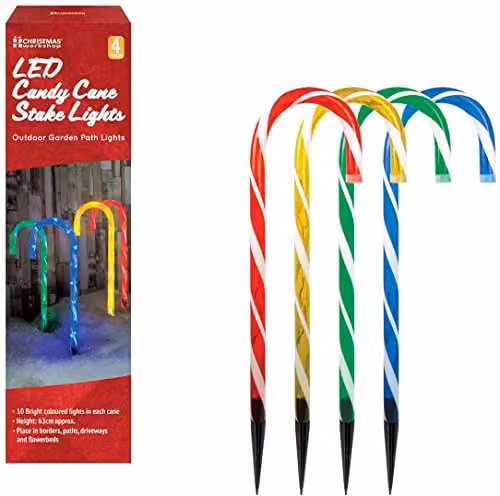 The Christmas Workshop Multi-Coloured Outdoor Christmas Candy Cane Decorations with 40 LED Light Bulbs, 4 Pack, Height: 64 cm – 2