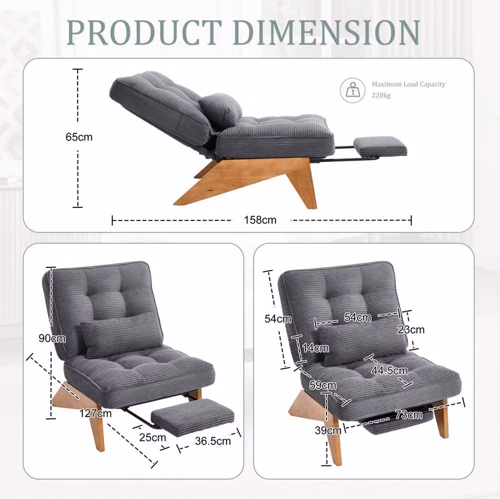 STILVORA Recliner Chair with Adjustable Backrest and Foldable Ottoman in Grey – 2