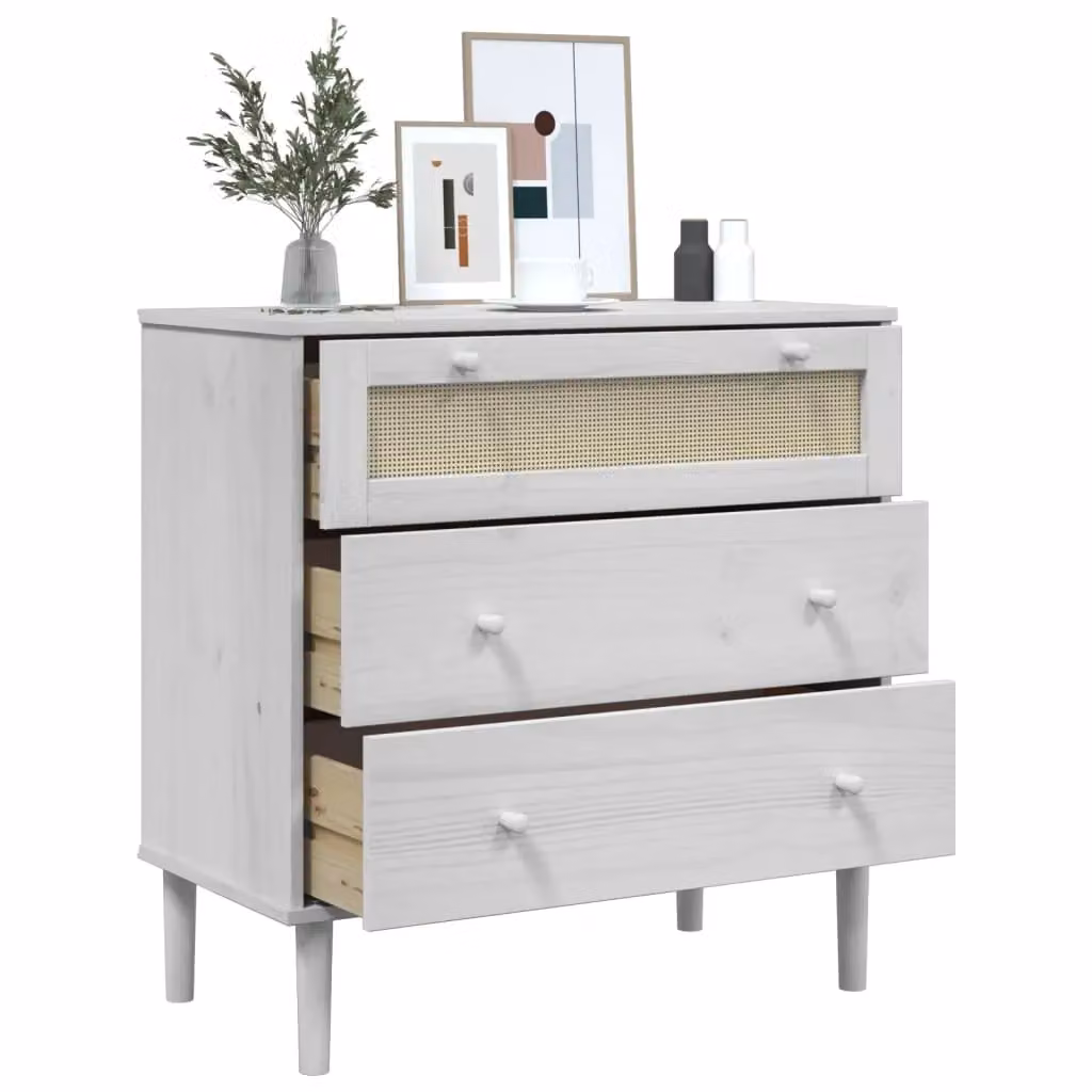 Berkfield Home SENJA Drawer Cabinet in White Rattan Look, Solid Pine Wood, W/D/H: 80 x 40 x 80 cm – 2