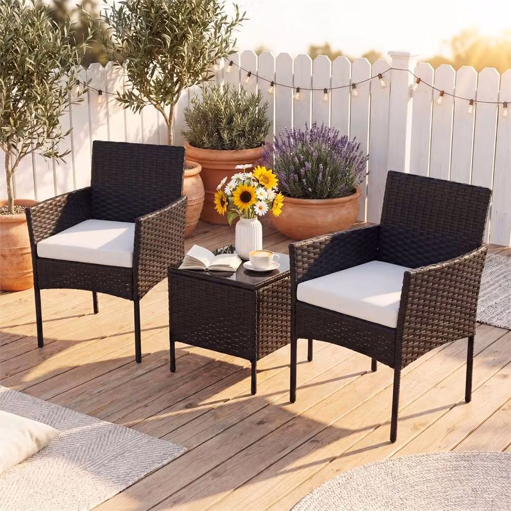 FORGEVIO Outdoor Conversation Set in Black with Upholstered Lounge Armchairs and Coffee Table for Garden, Balcony or Terrace – 2