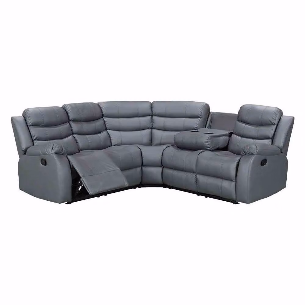 SquareBoxx Milano Large L-Shape Corner Recliner Sofa in Grey Synthetic Leather with Cup Holders – 2