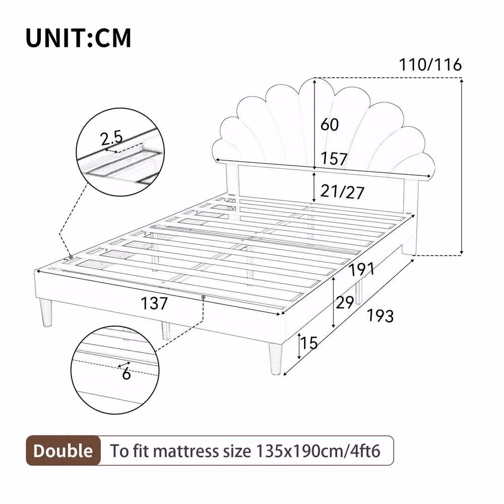 ModernLuxe Pink Velvet Upholstered Double Bed Frame with Adjustable Petal Headboard W/D/H: 140 x 200 x 157 cm – 3
