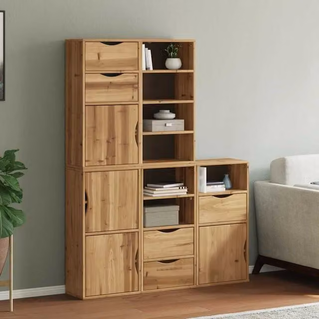 Berkfield Home ODDA Set of 5 Side Cabinets in Brown Solid Wood Pine, W/D/H: 40 x 24 x 79 cm