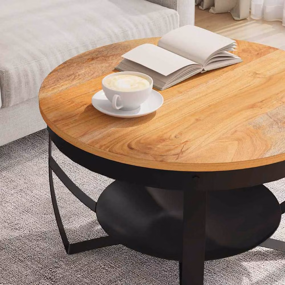 Berkfield Home Round Solid Acacia Wood Coffee Table in Brown, Diameter: 68 cm, Height: 43 cm – 4