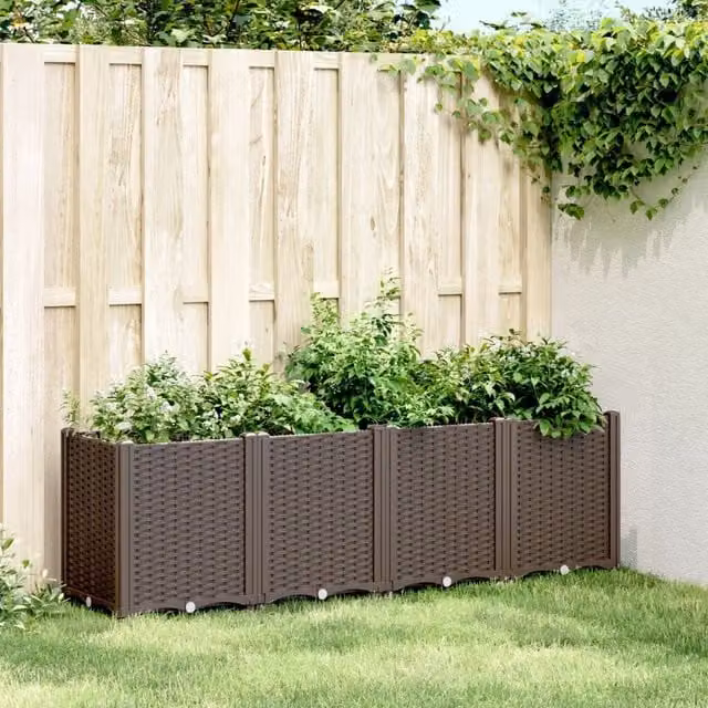 Berkfield Home Brown Plastic Garden Planter Tub W: 160 cm, D: 40 cm, H: 53 cm