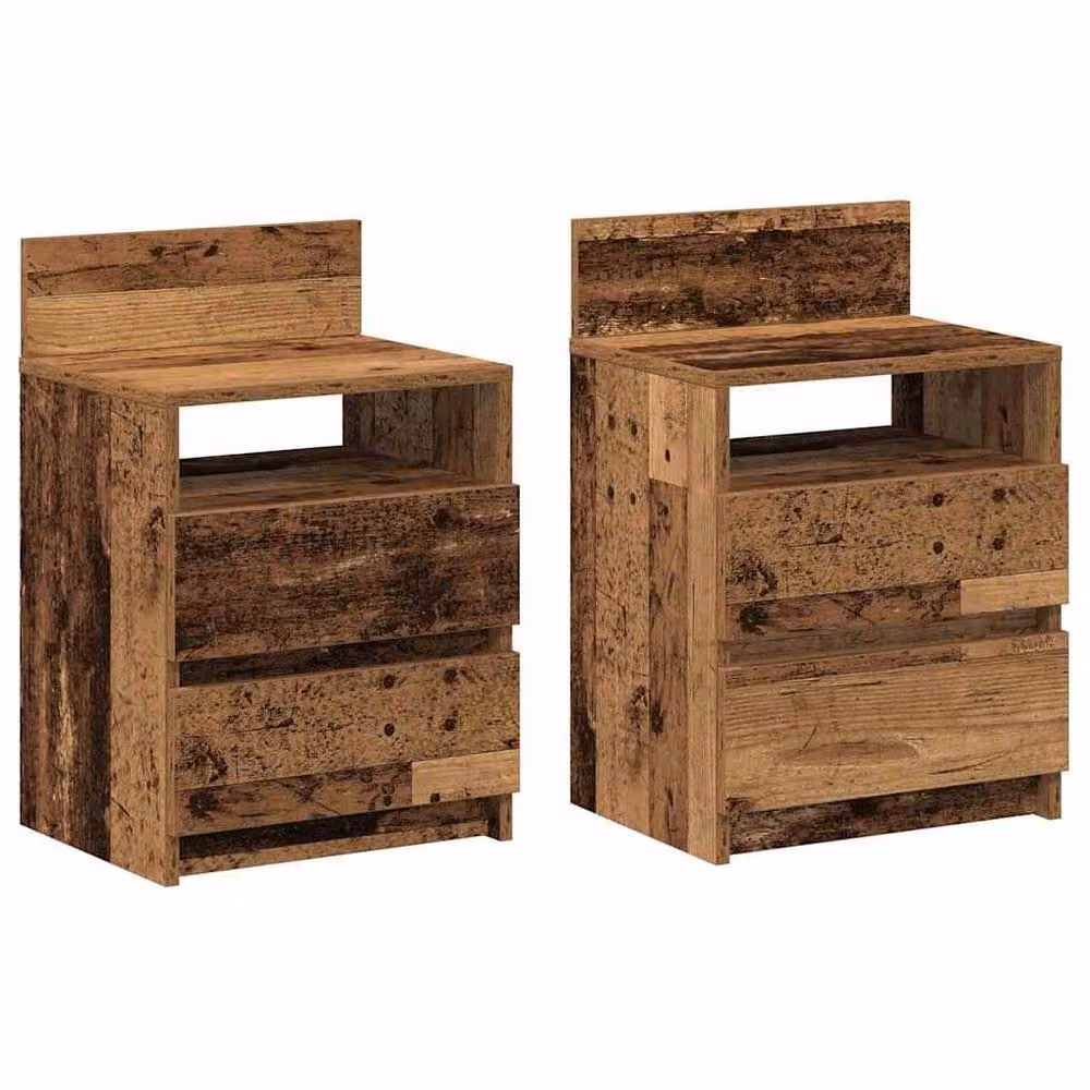 Berkfield Home Set of 2 Durable Bedside Cabinets with 2 Drawers in Brown Old Wood, W/D/H: 40 x 33 x 60 cm – 2
