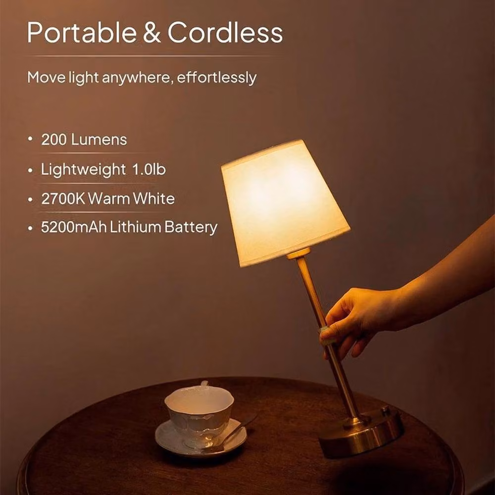 VOGREX Modern Rechargeable Dimmable Table Lamp in Gold/Brass – 3