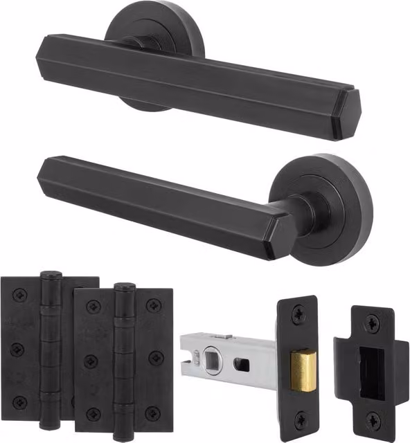 AFIT Matt Black Aluminium Door Handle Latch and Hinge Set – 1