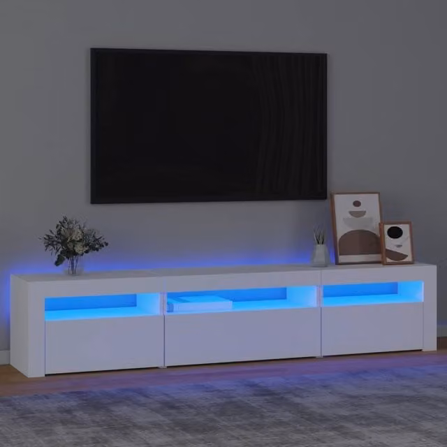 Berkfield Home Modern White Glossy TV Cabinet with LED Lights W/D/H: 195 x 40 x 40 cm