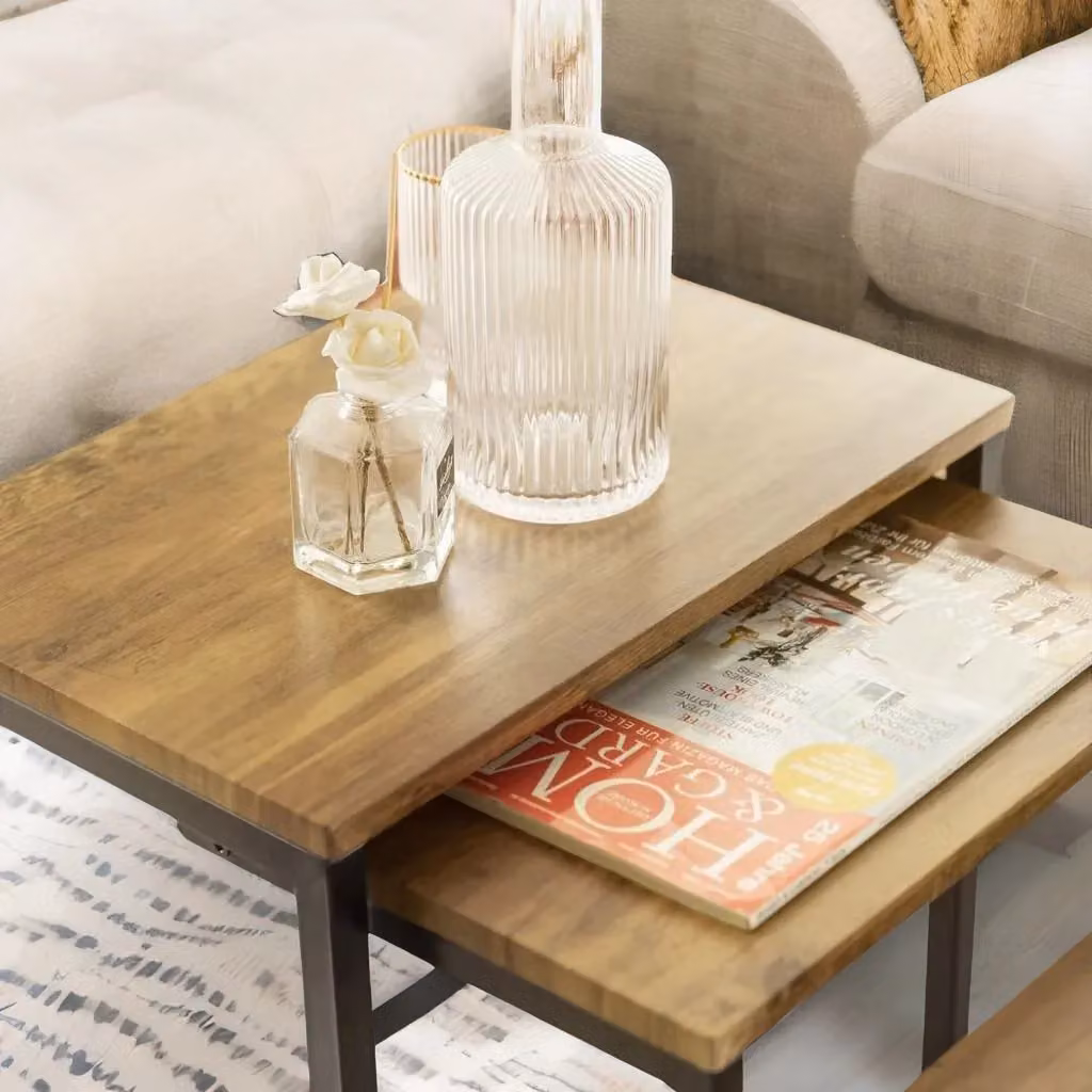 Rafaelo Mobilia Set of 3 Rectangular C-Shaped Nesting Tables in Brown and Black – 2