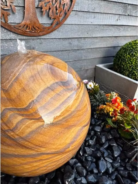 Tranquillity Water Features Grey and Brown Sandstone Sphere Spring Stone Water Feature, Diameter: 50 cm