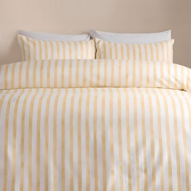 OHS Waffle Watercolour Stripe Duvet Set in Lemon Yellow