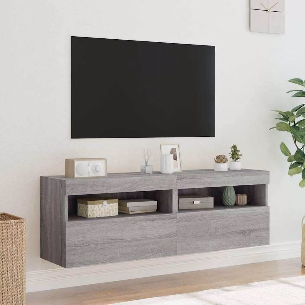 Berkfield Home Set of 2 Modern Grey Sonoma TV Wall Cabinets with LED Lights, W/D/H: 60 x 30 x 40 cm – 5