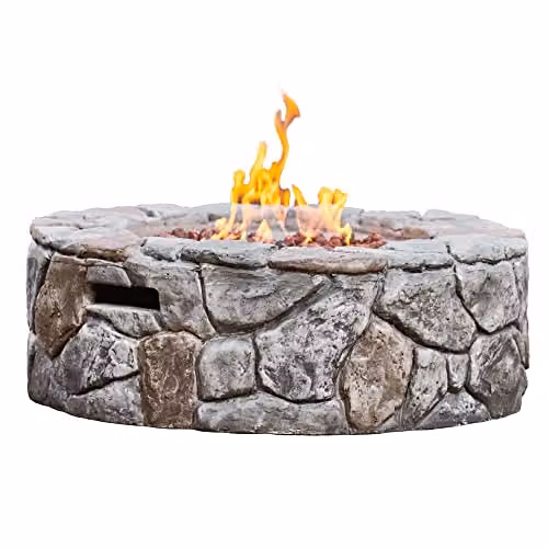 Teamson Home Round Propane Gas Fire Pit Table with Stone Effect Burner, Lava Rocks and Cover, Grey, W/D/H: 71 x 71 x 23 cm – 2