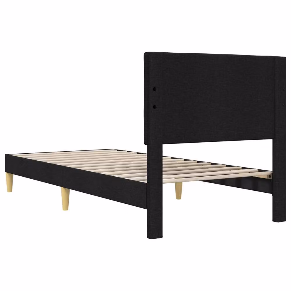 Berkfield Home Modern Upholstered Bed Frame with Headboard in Black Fabric, W/D/H: 90 x 190 cm – 4