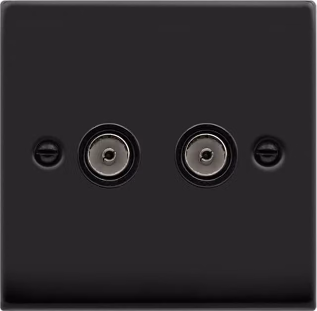 SE HOME Black Flush 2 Gang Twin Coaxial TV Socket Plate