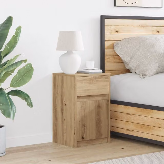 Berkfield Home Artisan Oak Bedside Cabinet in Brown, W/D/H: 38 x 34 x 61 cm – 1