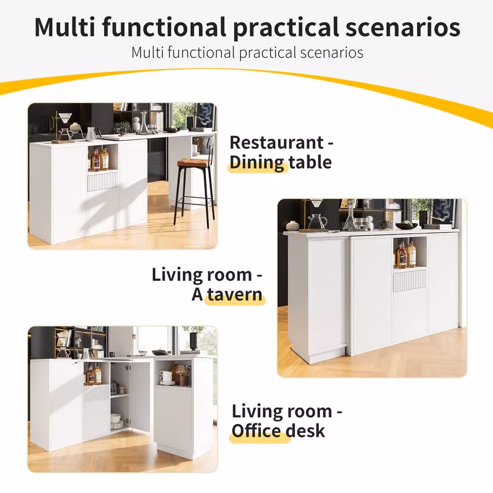 Rolipo 360 Swivel Bar Table with Marble Effect Top and Storage in White – 4