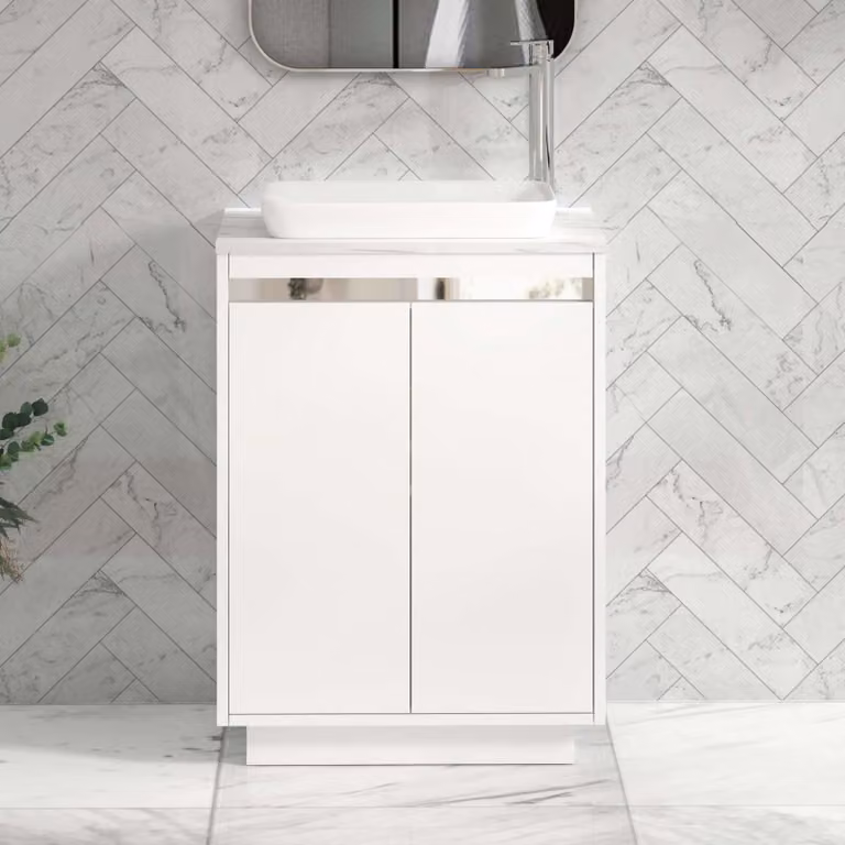 Royal Bathrooms Orion 800mm Matt White Floor Standing 2 Door Vanity Unit with Qubix Basin and Chrome Accent Trim