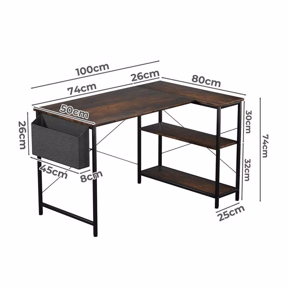 Kelvenix L Shaped Gaming Computer Desk in Brown, Height Adjustable, W/D/H: 100 x 100 x 74 cm – 2