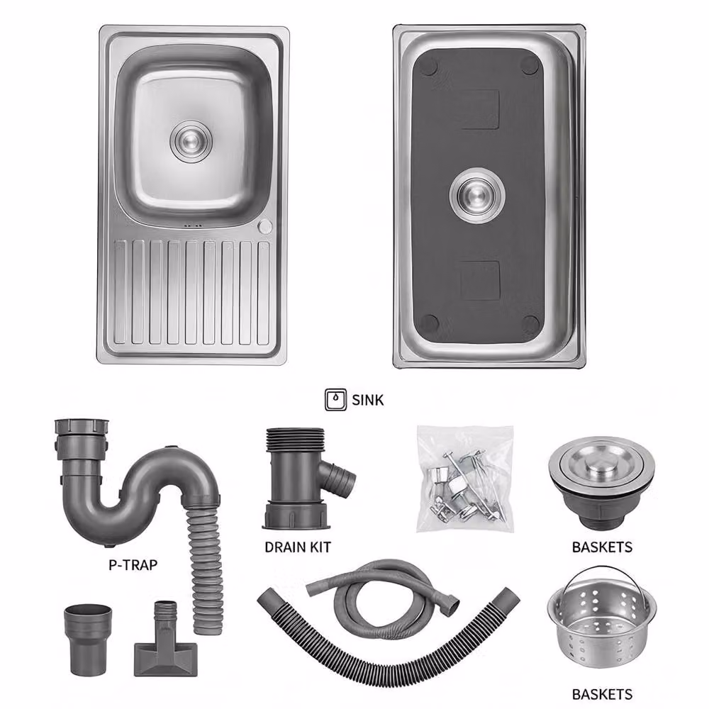 INMTFEI 304 Stainless Steel Single Bowl Kitchen Sink with Drainer Board in Silver – 5