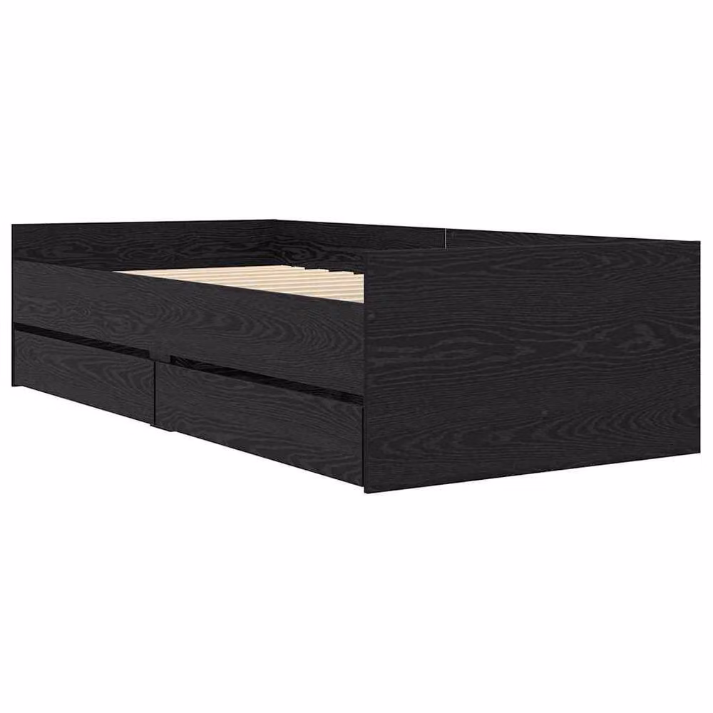 Berkfield Home Black Oak Bed Frame with Drawer in Solid Pine Wood, W/D/H: 90 x 200 cm – 2