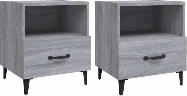 Berkfield Home Set of 2 Grey Sonoma Bedside Cabinets in Engineered Wood