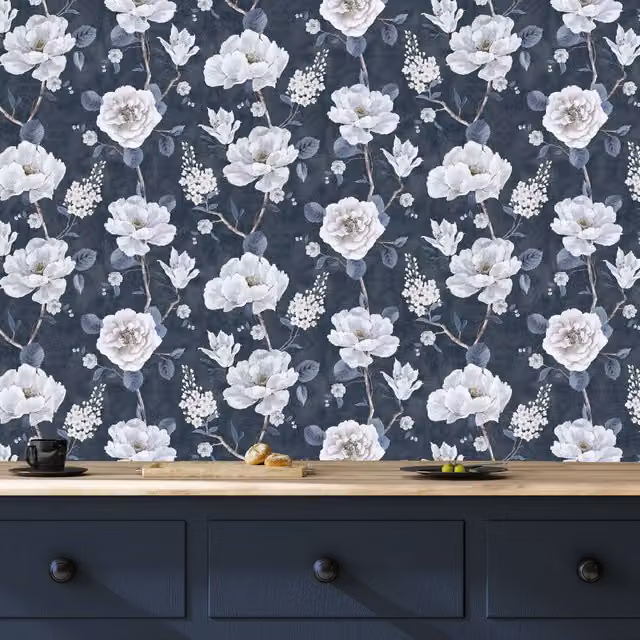 Arthouse Ashley Floral Navy Blue Wallpaper – 1