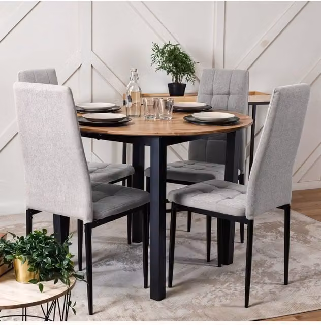 Living and Home Set of 4 Modern Grey Linen Upholstered Dining Chairs with Metal Frames