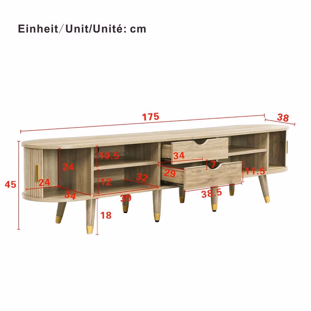 Rolipo Rustic Wood TV Cabinet with Sliding Doors in Beige, W: 175 cm – 4