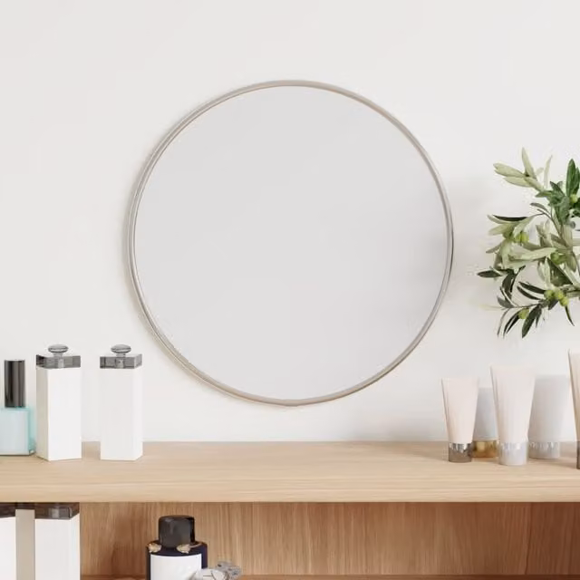 Berkfield Home Round Minimalist Wall Mirror in Silver, Diameter: 30 cm