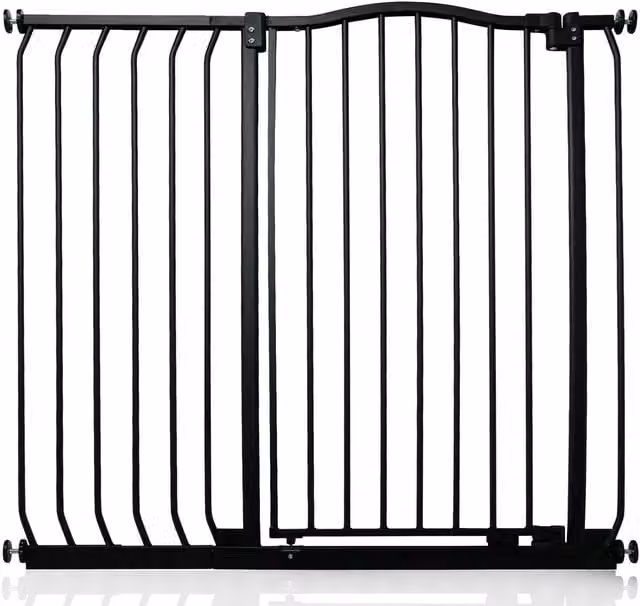 Safetots Extra Tall Curved Top Safety Gate in Matt Black, Extendable and No-Drill Swing Door for Doors and Stairs, Width: 98 cm - 107 cm