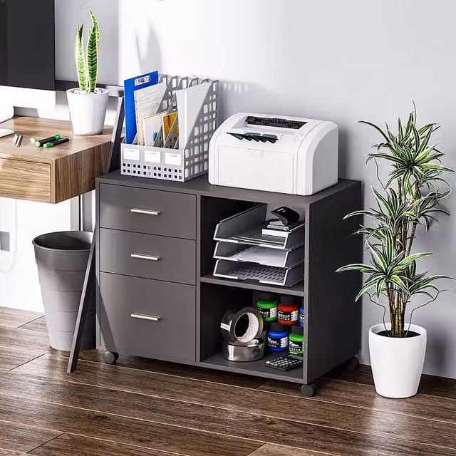 HOMCOM Modern Freestanding MDF Storage Cabinet in Grey and Black with Matt Finish