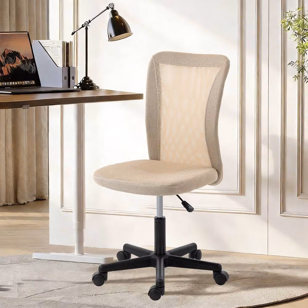 Rolipo Armless Mesh Swivel Office Chair in Beige with Adjustable Height – 2