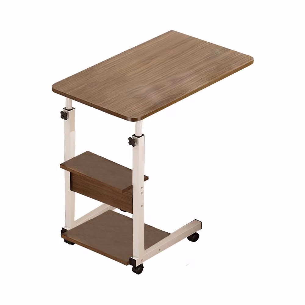 Living and Home 3-Tier Height Adjustable Mobile Overbed Desk with Wheels in Brown – 2