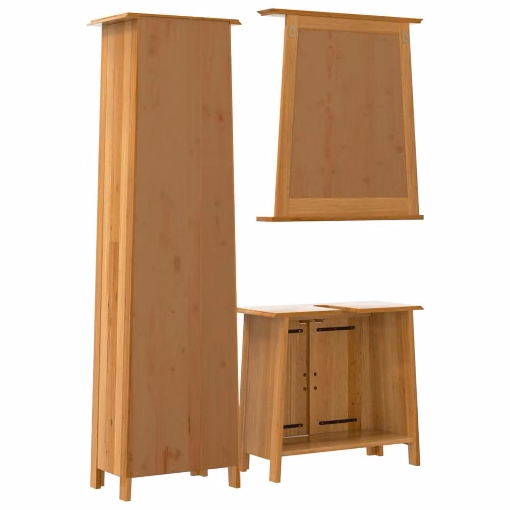 Berkfield Home Beautiful 3 Piece Bathroom Furniture Set in Brown Lacquered Solid Pine – 3