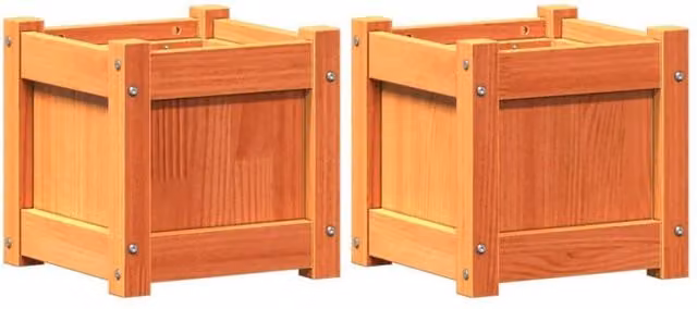 Berkfield Home Garden Wax Brown Solid Wood Pine Planter Tub, 2 Pack