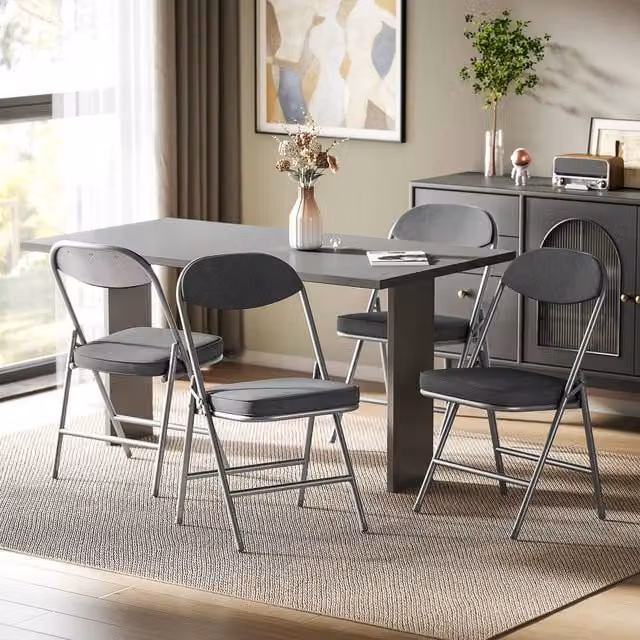 HOMCOM Set of 4 Folding Chairs with Cushioned Seats and Steel Frame in Dark Grey