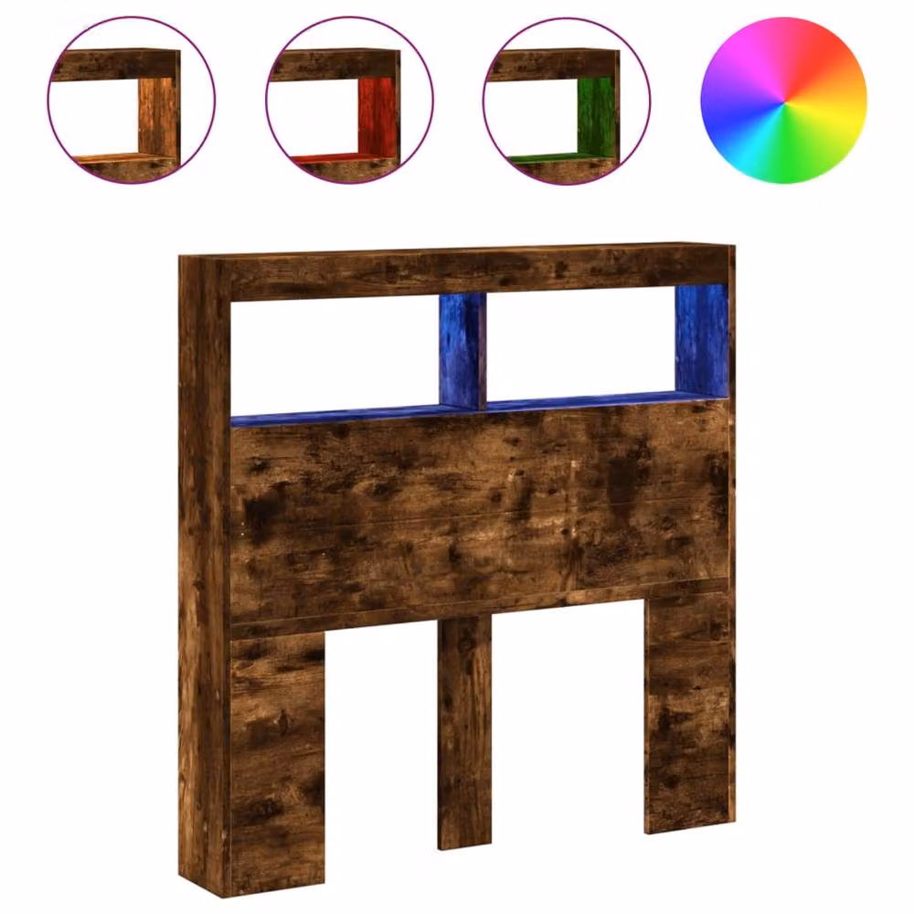 Berkfield Home Headboard Cabinet with LED in Smoked Oak, Brown, W/D/H: 100 x 17 x 102 cm – 3