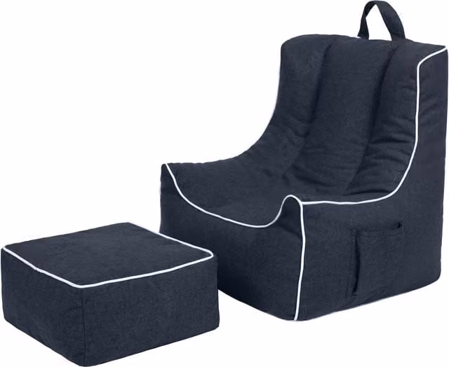 Ready Steady Bed Kids Bean Bag Chair with Footstool in Blue and Brown, Diameter: 54 cm