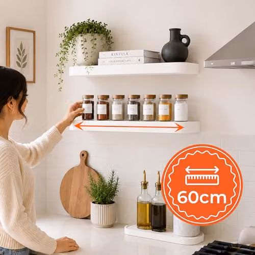 Innoteck Set of 2 Modern White Floating Wall Shelves, Width: 60 cm – 4