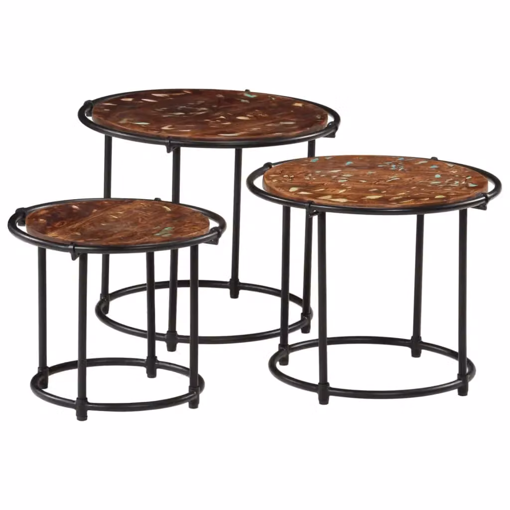 Berkfield Home Nesting Tables, Set of 3, Brown Reclaimed Solid Wood – 2
