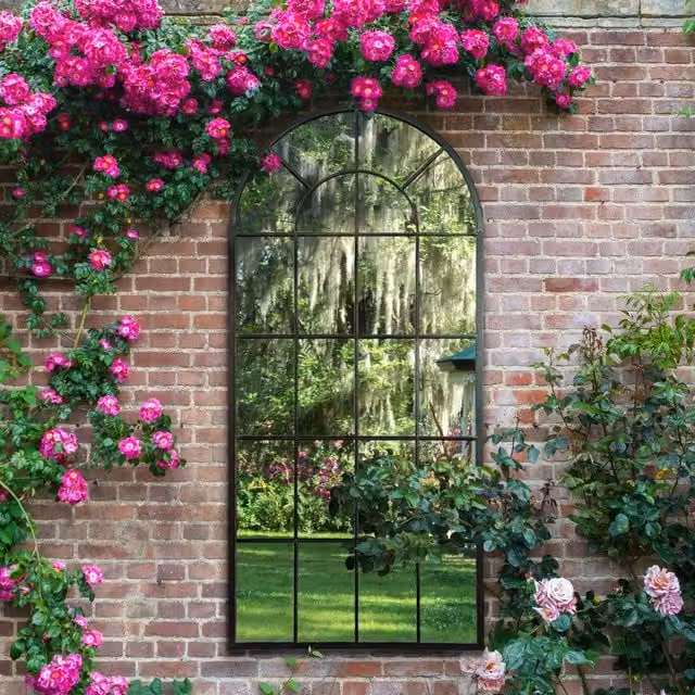 MirrorOutlet Country Arch Large Outdoor Garden Wall Mirror in Antique Black, W 75 cm x H 160 cm