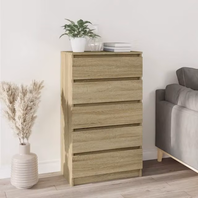 Berkfield Home Sonoma Oak 6-Drawer Cabinet in Brown, W/D/H: 60 x 36 x 103 cm – 1