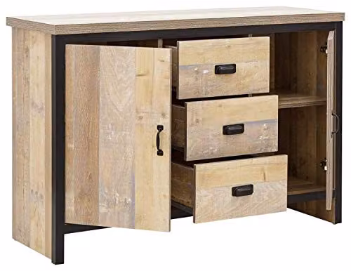 GFW Boston Oak Wooden 2 Door 3 Drawer Sideboard in Grey and Brown, W/D/H: 113 x 39 x 74.6 cm – 4