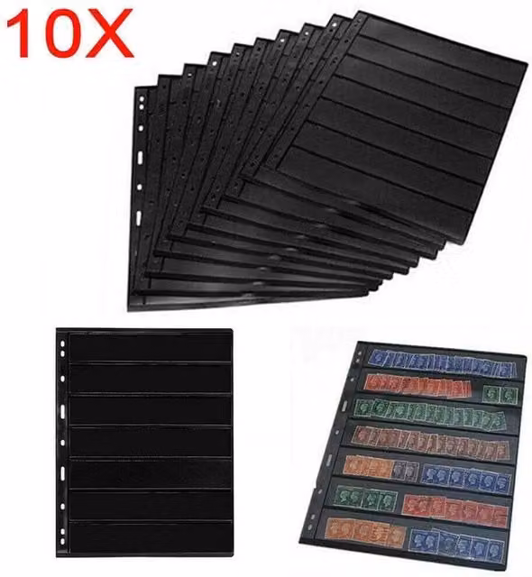 SPETLEK Black Double Sided Stamp Album Stock Pages, Pack of 10