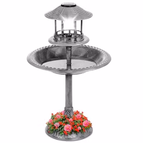 Gr8 Garden Grey Plastic Pedestal Wild Bird Bath and Solar Powered Garden Ornament – 1