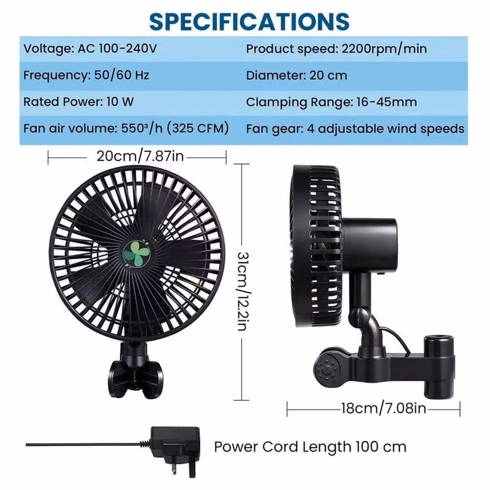 SPETLEK 7 Inch Oscillating Clip Fan with 4 Speed Adjustable EC Motor in Black – 2