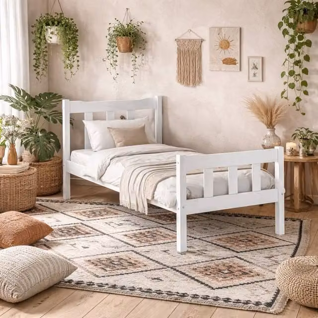 Wyld Haus Tralee Single Bed in White Washed Solid Pine, W/D/H: 90 x 190 cm – 1
