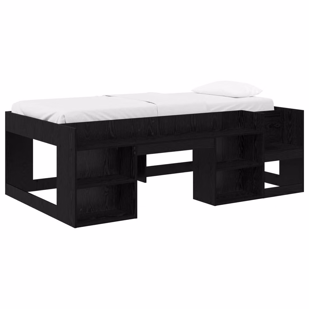 Berkfield Home Kids Bed Frame with Storage in Black Oak, W: 75 cm, L: 190 cm – 2